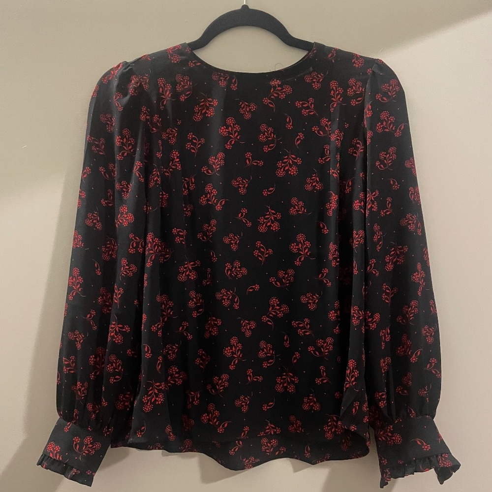 Loft Navy and Red Floral Blouse